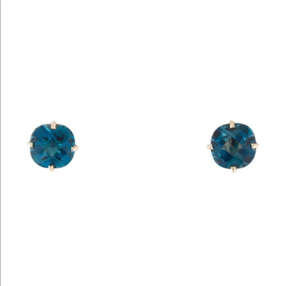 Brand New 14K Yellow Gold London Blue Topaz Stud Earrings